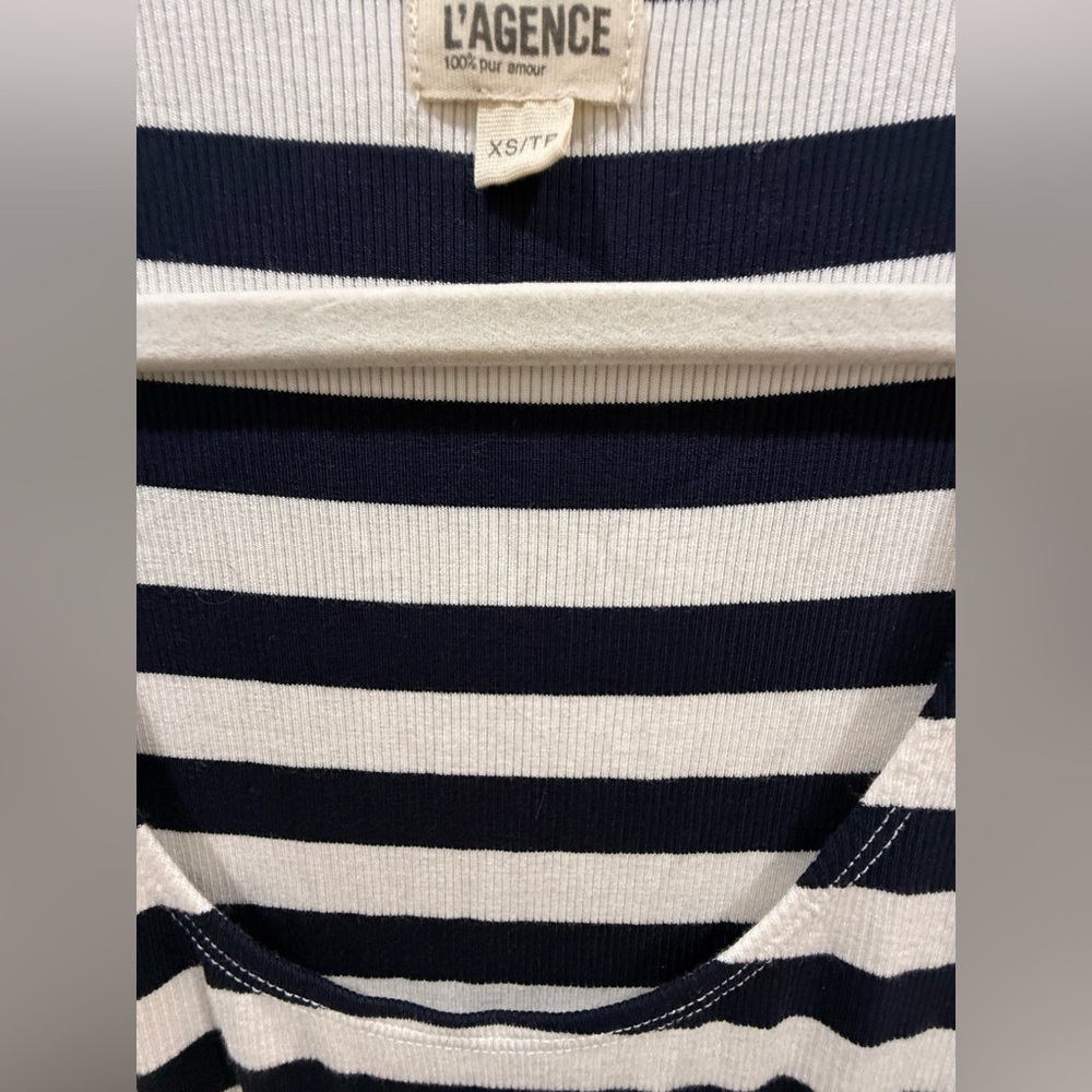L’AGENCE Ivanna Navy & White Striped Ribbed Midi Tank Dress XS - Picture 7 of 10